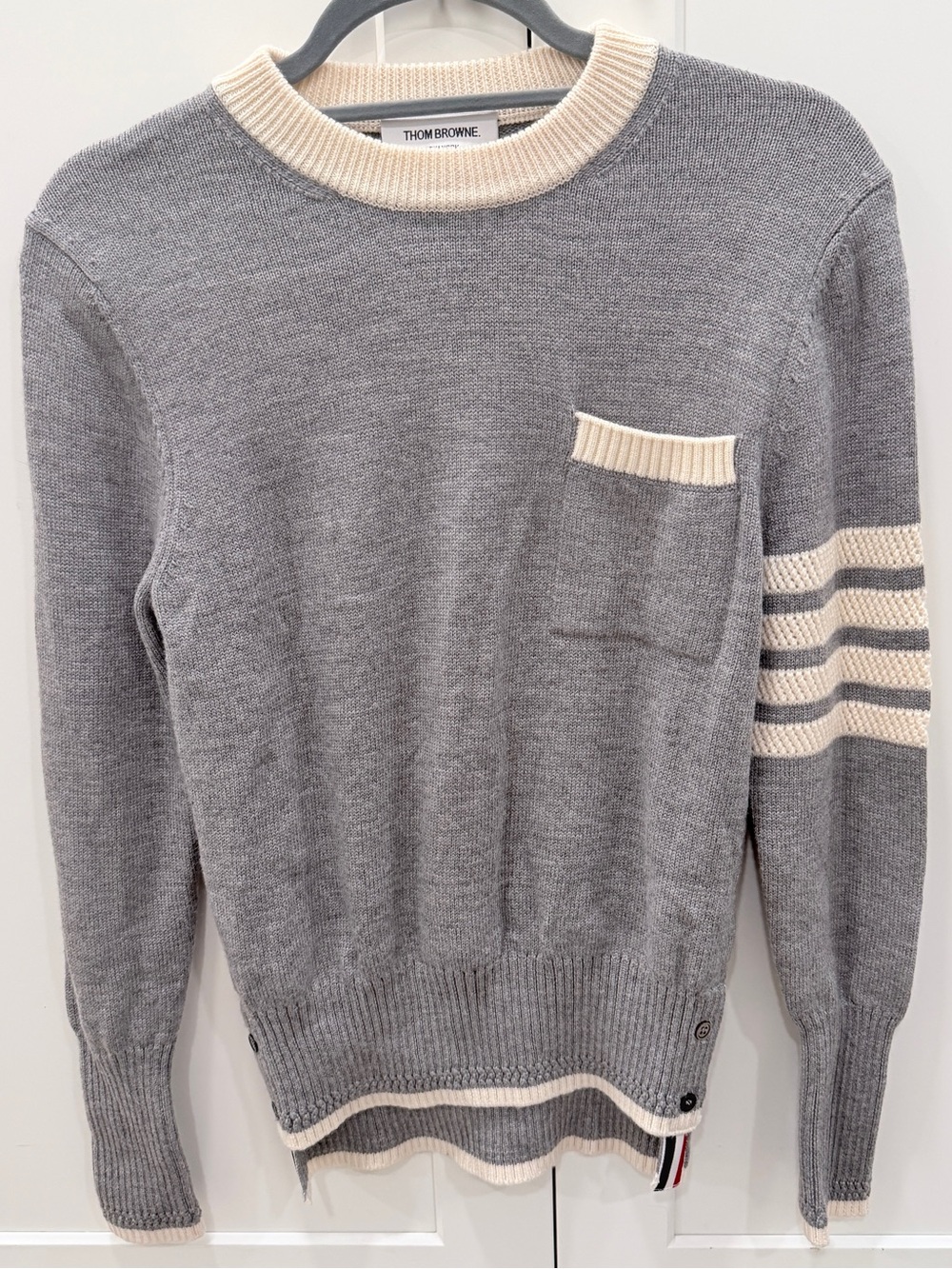 Thom Browne 100% Wool 4-Bar Crewneck Sweater Gray Size 1 Men’s Pocket